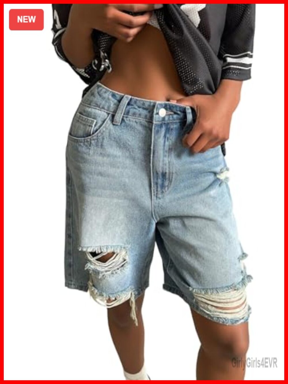 Womens Baggy Ripped Jean Shorts High Waisted Distressed Bermuda Denim